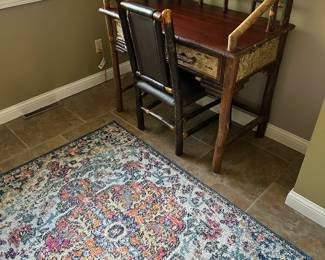 Writing desk, area rug