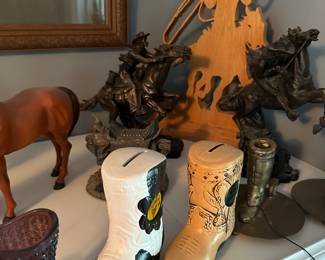 Cowboy Boot Banks and Cowboy Statues