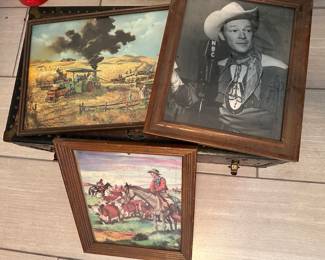 Roy Rogers Photo and two old Western Themed Prints