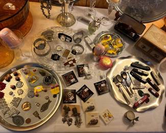 Jewelry, pins, knives, etc.