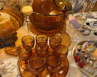 Amber Tiarra glass punch bowl set
