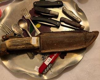 Vintage Robt. Klaas stag handle knife w/ leather sheath