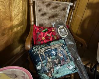 Cane-back hardwood rocking chair