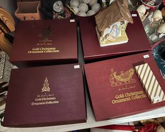 Danbury Mint boxed gold Christmas ornaments.