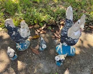 Concrete Chicken family! Rooster, Hen and 3 chicks!