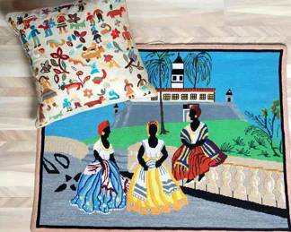 Bahianas Ladys From Balvia Needlepoint By Dr. Mafalda Gindice With Folk Art Pillow