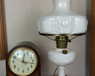 Converted Oil Lamp And Telecron Revere Electric Clock, Vintage 