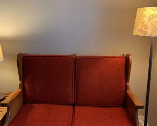 Handcrafted Loveseat With Side Table And Two Lamps