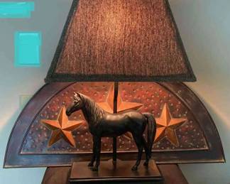 Horse Lamp With Primitive Looking Wall Hanging
