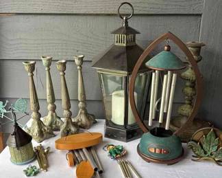 Metal Decor Including Wind Chimes, Candle Holders, And More