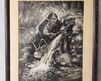 Native American Etching Signed Pauline Daughter Hartlieb
