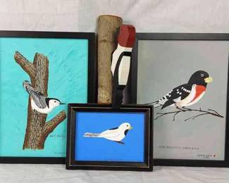 Paintings Of Birds By David A. Ulmer And Handmade Woodpecker Knocker