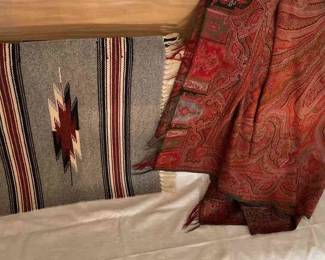 Small Woven Rug Antique Vintage Cashmere Paisley Shawl