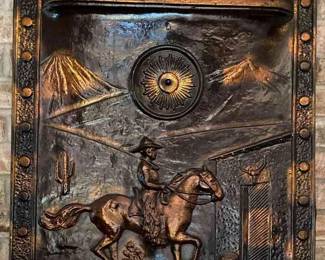 Vintage Embossed Metal Fireplace Screen 