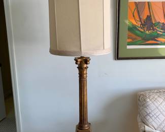 Tall Classic Gold Lamp with silk shade - One of a pair 