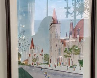 Painting of downtown Jacksonville. I believe this is Immaculate Conception. 