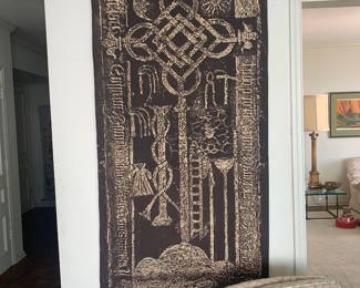 Celtic cross printed on linen. Interesting wall hanging