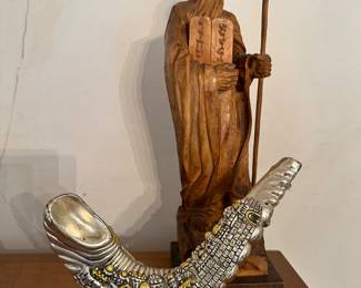 Hand-carved figure of "Moses and the Ten Commandments" signed E Kasper and Shofar Commemorative award