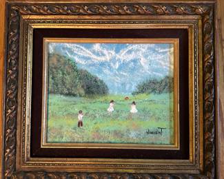"Children Playing In A Meadow" enamel on copper, by Vincent