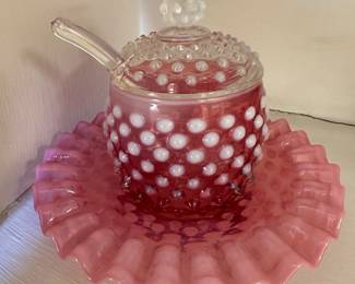 Vintage "Pink" Hobnail Jam Set by Fenton Glass Company