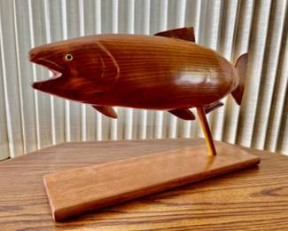 Carved Wood Tiki Salmon Decor - 21"L