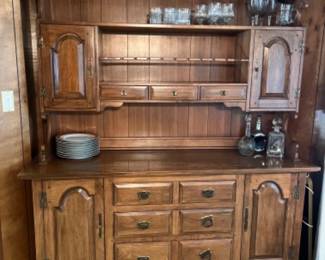 Vintage Solid Pecan Wood Hutch, Buffet, or Bar - Dovetailed