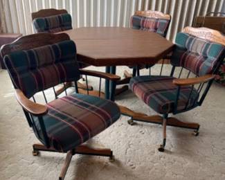 Vintage Douglas Furniture Rolling Wood Armchairs & Table - Floral Details