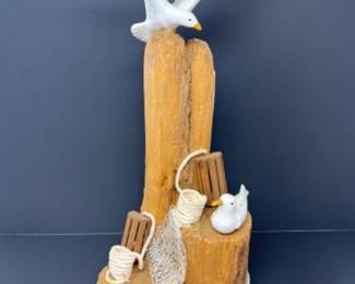 Vintage Nautical Beach Life Driftwood & Seagull Decor - 18"T