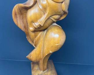 Mid-Century Carved Wood Women Bust Sculpture 2 - 20"T