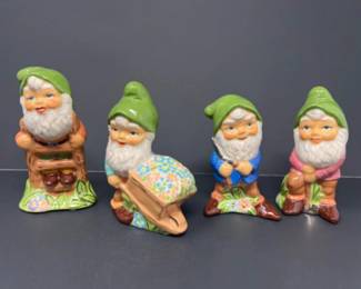 Quartet of Ceramic Gnomes - 5"T