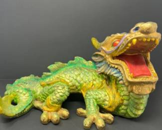 Mid Century Painted Resin Asian Dragon Statue - 18"L