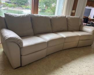 Off White Curved 4 Seat Leather Couch - Pet Free Smoke Free Home