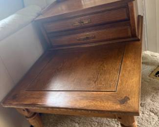 	Solid Pecan Wood Vintage 2-Tier End Table - Dovetailed