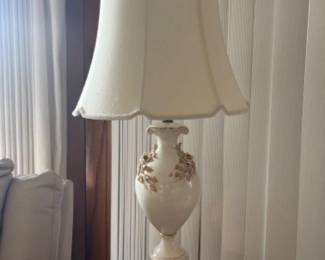 Vintage Capodimonte Style Gold & White Floral Ceramic Lamp