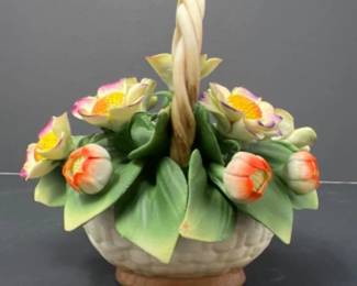 Authentic Capodimonte Porcelain Floral Basket - Factory Stamped