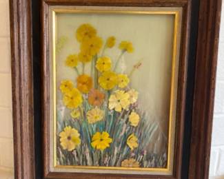 1960s Retro Reverse Glass Painted Floral Wall Art - Bob Evans 1967