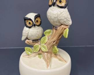 1979 Otagiri Hand Painted Owl Music Figurine - 7"T