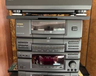 Fisher Stereo System, Sony Record Player, & Loaded Cabinet