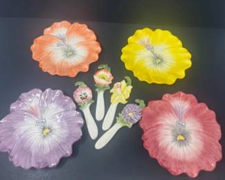 Vintage Fitz & Floyd "April Flowers" Canape Spreaders & Plates