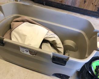 tub of horse/camping supplies