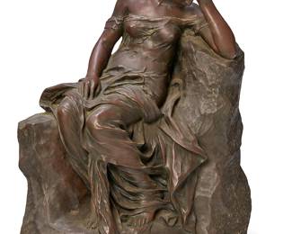 1013
Alfred Boucher
1850-1934
La Pensée
Patinated bronze
Siot foundry
Signed in the casting: A. Boucher. Impressed: Z 702 SIOT- PARIS
21" H x 11" W x 17" D
Estimate: $2,000 - $3,000