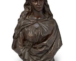 1014
Arthur De Gravillon
1828-1899
A Half Length Bust Of Marie Van Zandt, 1881
Patinated bronze
Signed and dated in the casting: Arthur de Gravillon / Paris; further marked: E. Jullien / Paris 12 / Rue Pasquier; marked to verso: A Mademoiselle Marie Van Zandt / Hommage et-Admiration
30" H x 19.5" W x 12.5" D
Estimate: $500 - $700