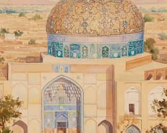 1062
Yervand Nahapetian
1916-2006
"Isfahan," 1958
Watercolor on paper
Signed, titled, and dated lower left: Y. Nahapetian
Sight: 21.5" H x 17.125" W
Estimate: $800 - $1,200