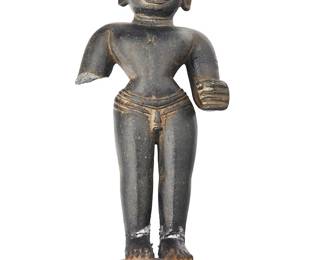 1066
In the style of the 9th-10th century
A Carved Stone Standing Figure
The possibly Southeast Asian male figure, nude but for a minimal loin cloth, depicted standing upright on a double tiered lotus plinth
15" H x 5.5" W x 3.5" D
Estimate: $1,000 - $1,500