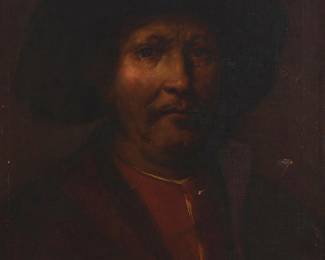 1098
After Rembrandt
1606-1669
Self-Portrait, 19th Century
Oil on canvas
Unsigned
22.5" H x 18.25" W
Estimate: $700 - $900