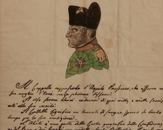 1106
In The Style Of Johann Michael Voltz
1784-1858
"Triumph Of 1813"
Ink and watercolor on vellum
Unsigned
Sight: 9.5" H x 7.5" W
Estimate: $500 - $700