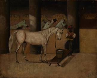 1140
19th Century European School
Horses In A Stable With Attendant
Oil on canvas laid to canvas
Unsigned
12.75" H x 16" W
Estimate: $600 - $800
