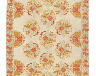 1146
Late 20th century
A Stark Palace-Sized Needlepoint Wool Rug
Signed to the lower edge: Stark
With all-over polychrome floral motifs and mustard yellow borders on a beige ground
25' 11" H x 14' W
Estimate: $1,000 - $1,500