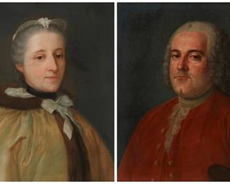 1171
Jean Francois De Sompsois (1755-1797)
Two works:

Portrait of a man
Pastel on paper laid to canvas
Appears unsigned
22" H x 18" W

Portrait of a woman
Pastel on paper
Appears unsigned
22" H x 18" W
Estimate: $700 - $900