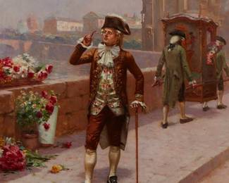 1172
Cristobal De Antonio
1870-1905
"La Rencontre"
Oil on panel
Signed lower right: C. de Antonio
16" H x 12" W
Estimate: $500 - $700